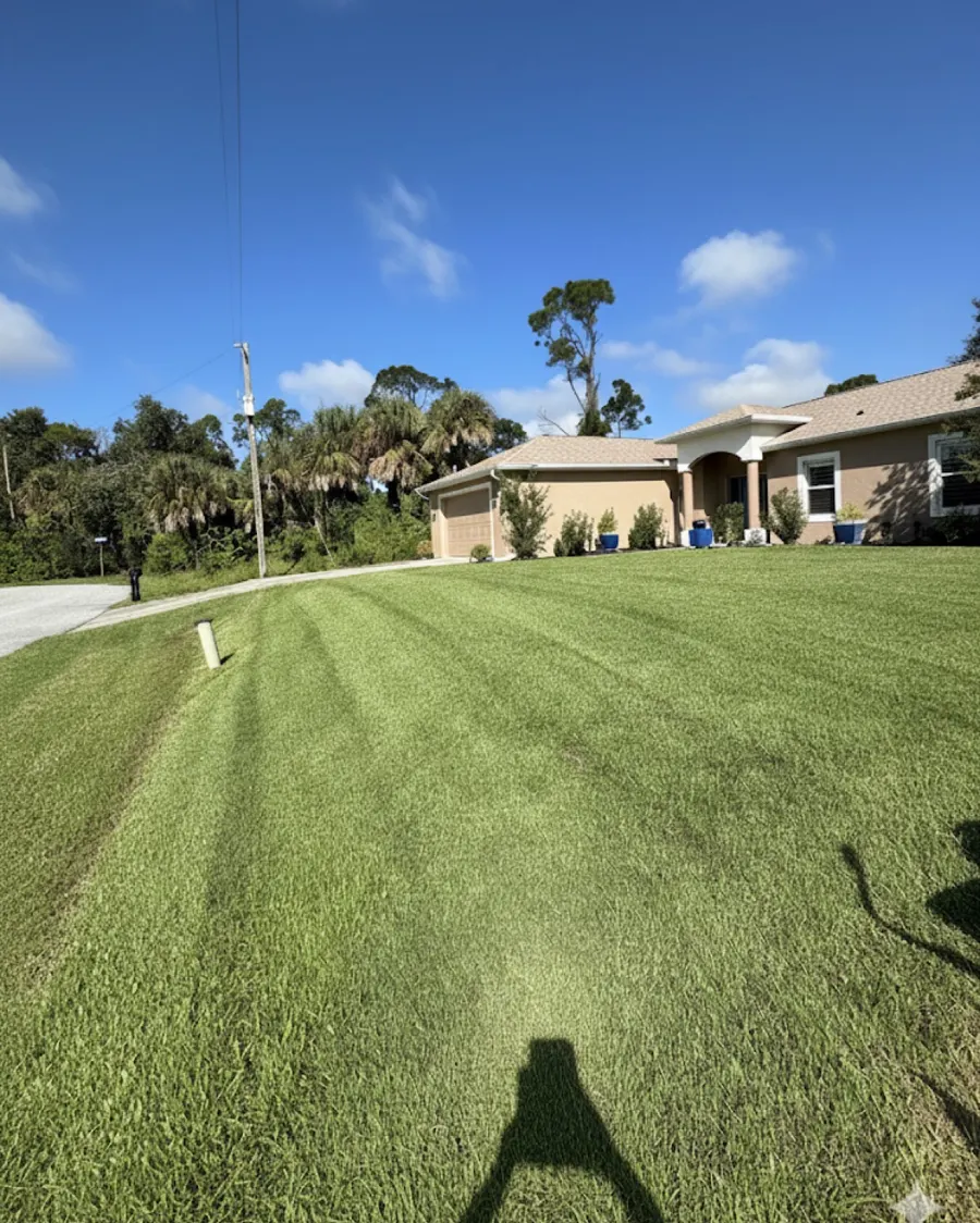 Freshly striped front lawn in North Port, FL